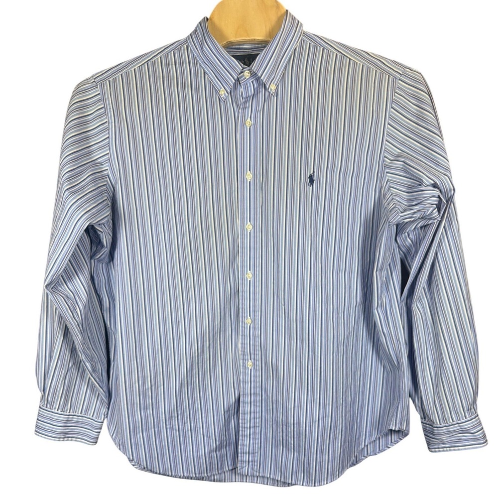 Ralph Lauren Mens XXL Classic Fit Blue White Striped Button Down Shirt Long Slv‎
